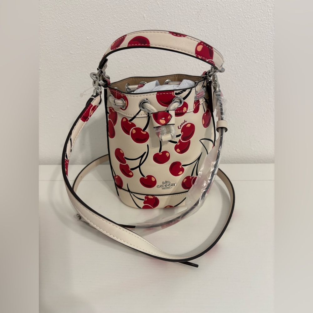 Coach Cherry Print Mini Bucket Bag - Cream and Red sold